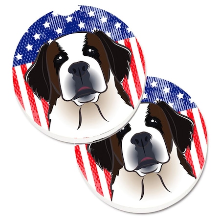 Carolines Treasures American Flag and Saint Bernard Set of 2 Cup Holder Car Coaster BB2176CARC